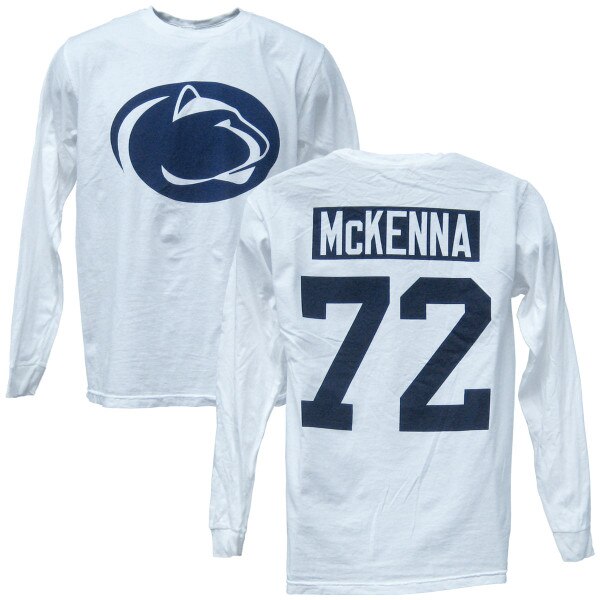 white long sleeve t-shirt Penn State Athletic Logo on front, McKenna #72 on back